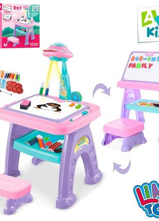 Дитячий столик-проєктор для малювання + мікрофон магнітний ak 0004/22088-30 a, стільчик, букви-англ, цифри