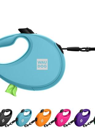 Повідець-рулетка для собак waudog r-leash з контейнером для пакетів, світловідбивна стрічка, m, до 20 кг, 5 м,