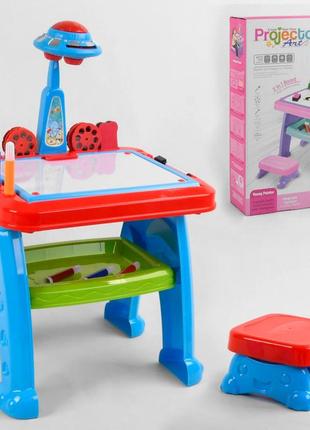 Детский столик-проектор для рисования+мольберт магнитный ak0005/22088-30, стульчик, буквы-англ, цифры, слайды