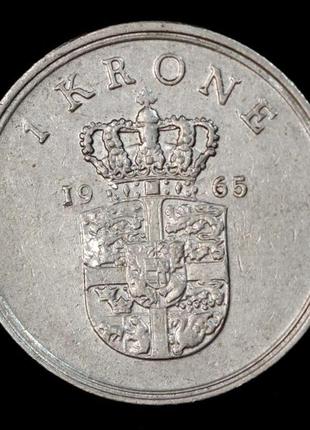 Монета дании 1 крона 1963-70 гг.