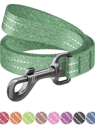 Повідець для собак з відновленої бавовни waudog re-cotton світловідбиваючий, s, ш 15 мм, д 500 см зелений