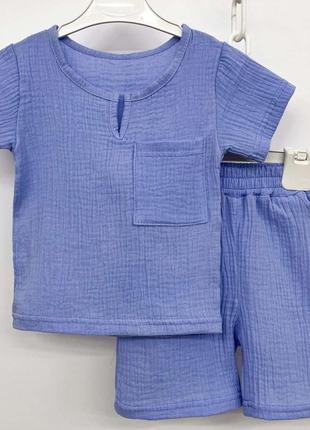 Голубой муслиновый комплект для мальчика, цена зависит от размера