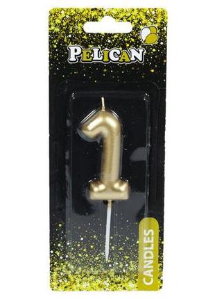 Свеча для торта pelican "1" золото 6 см