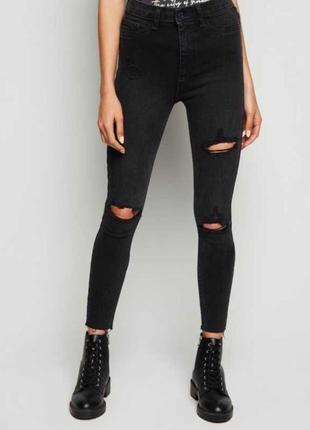 Высокие женские черные джинсы скинни