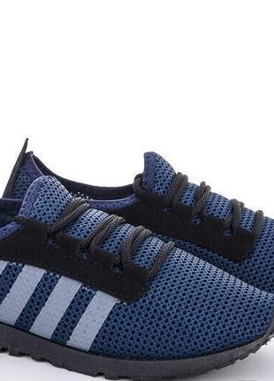 Кроссовки мужские текстильные крок на шнурках летние темно-синие