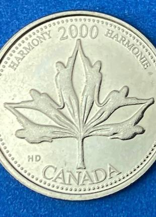 Монета канады 25 центов 2000 г. гармония