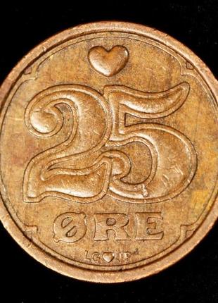 Монета дании 25 эре 1990-2007 гг.