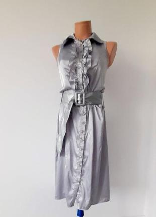 Платье атлас "серебро"  с  поясом  пог 43 см