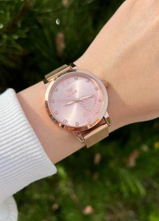 Жіночий годинник кварцовий olevs золотий з рожевим циферблатом