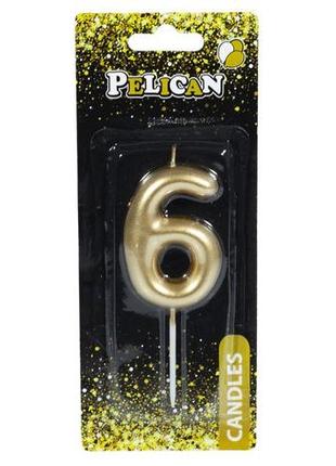 Свічка для торта pelican "6" золото 6 см