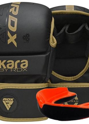 Рукавиці для мма rdx f6 kara matte golden plus s/m (капа у комплекті)