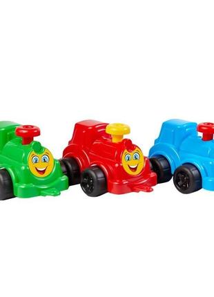 Іграшка "паровоз максик" дитячий маленький паровозик, рухомі деталі, розмір 22 см, в асортименті 3 кольори
