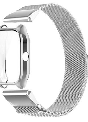 Комплект для часов amazfit gts4 серебристый (чехол + металлический ремешок 20 мм)