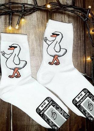 Модные белые высокие носки с принтом - носки прикол для парня