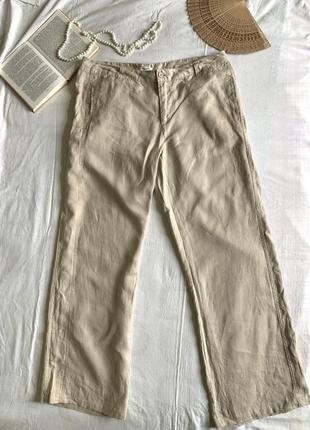 Фірмові широкі бежеві штани з натурального льону (розмір 14/42-16/44)