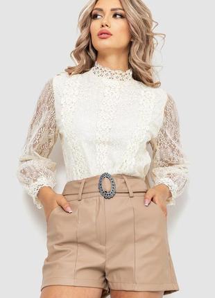 Блуза женская классическая гипюровая, цвет кремовый, 204r154