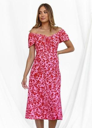 Платье женское розовое красное цветочный принт