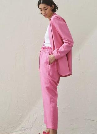 Розовые льняные брюки брюки укороченные с резинкой h&amp;m