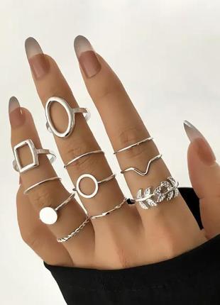 Набор колец серебристые кольцо на фаланге пальцев