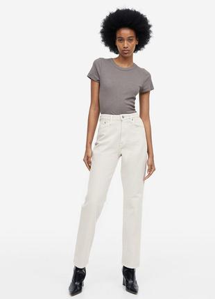 Белые молочные прямые мом джинсы на высокой посадке h&amp;m loose mom jeans ultra high waist