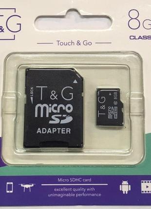 Карта памяти t&g micro sdhc 8 gb class 10 +адаптер