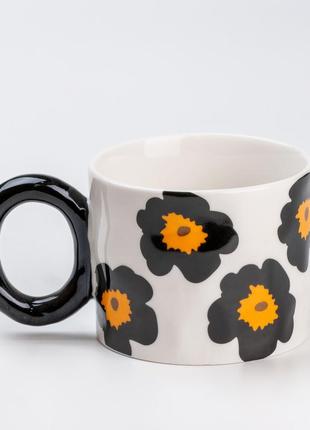 Чашка керамическая 400 мл для чая и кофе "цветок" желтая `gr`