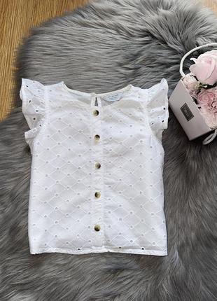 Стильная белоснежная блузка рубашка футболка из прошвы для девочки 3/4р primark