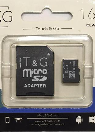 Карта памяти t&g micro sdhc 16 gb class 10 +адаптер