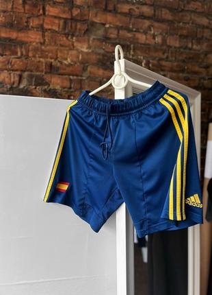 Adidas spain men’s blue home shorts soccer yellow 3-stripes спортивні, футбольні шорти