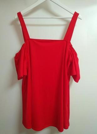 Яскрава червона блуза з відкритими плечима вільного крою 22/56-58 розміру