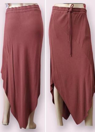 Ассиметричная юбка с карманами в цвете розоватая терракота h&m studio. zara cos mango