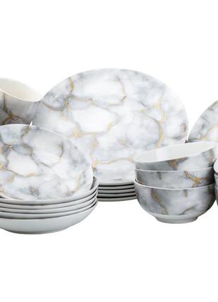 Столовий сервіз тарілок та чашок на 6 персон керамічний сірий `gr`