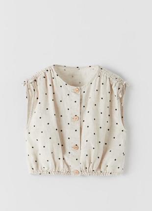 Невероятная стильная льняная рубашка в горошек для девочки 1,5-2р zara