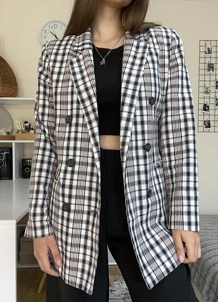 Пиджак pull & bear,пиджак в клетку,жакет pull & bear,пиджак двубортный