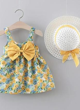 Літня сукня для дівчинки до 3х років у комплекті з панамою