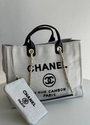 Шоппер chanel упаковка пыльник, лента, пакет с серийными номерами и косметичками текстиль/кожа