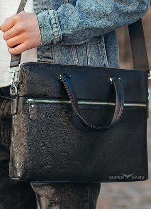 Мужская деловая кожаная сумка-портфель sk 72421 черная