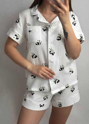 Комплект пижама натуральная муслин рубашка и шорты 20 цветов