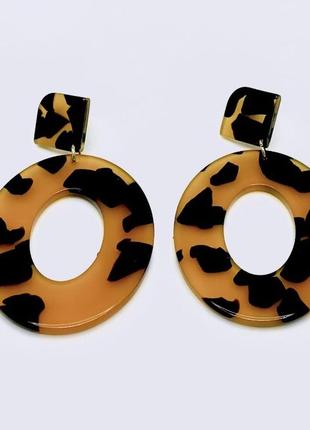 Стильні коричневі леопард жіночі сережки кульчики серьги акрил великі ефектні масивні