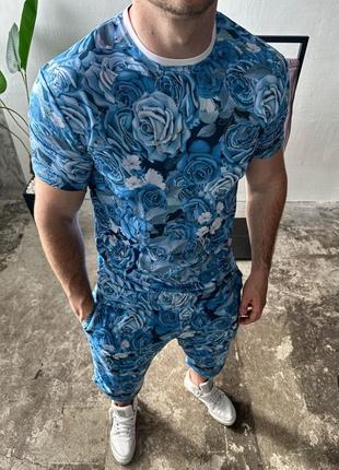 Голубой летний спортивный костюм мужская футболка шорты