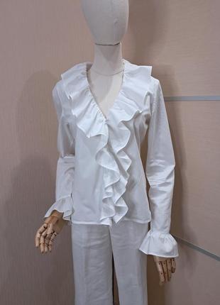 Белоснежная блуза из жабо ralph lauren, размер s, m, новая без бумажных бирок
