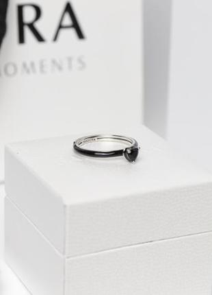 Pandora кольца черное сердце 16, 16.6 17.2 17.8, 18.8