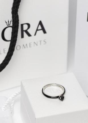 Pandora каблучка чорне серце4 фото