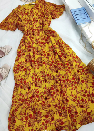 Жовта плісерована сукня в квітковий принт zara