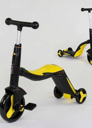 Самокат-велобег best scooter 3в1 желто-черный, звук, свет jt 10993