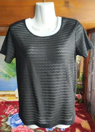 Стильная,фирменная,черная,мереживающая футболка 44-46р-zara