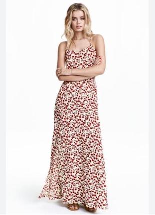 Легкое длинное летнее платье сарафан в цветочки с распорками