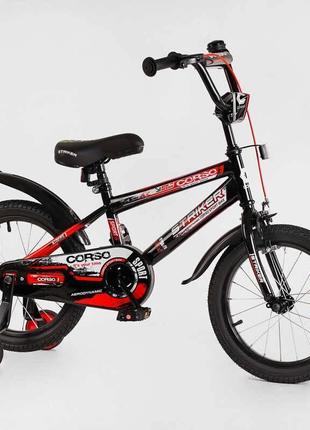 Велосипед corso "striker" чорно-червоний, 16" колеса ex — 16128