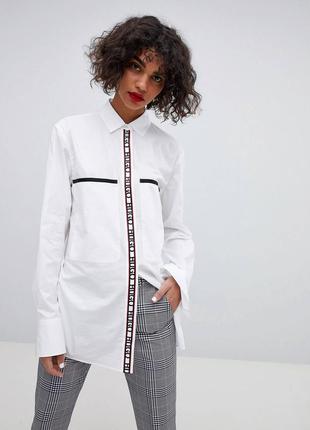 Женская белая удлиненная рубашка с длинным рукавом hugo hugo boss оригинал размер 38 s/m