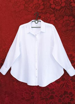 100% льон біла сорочка вільного крою батал білосніжна подовжена сорочка лляна жіноча сорочка h&amp;m